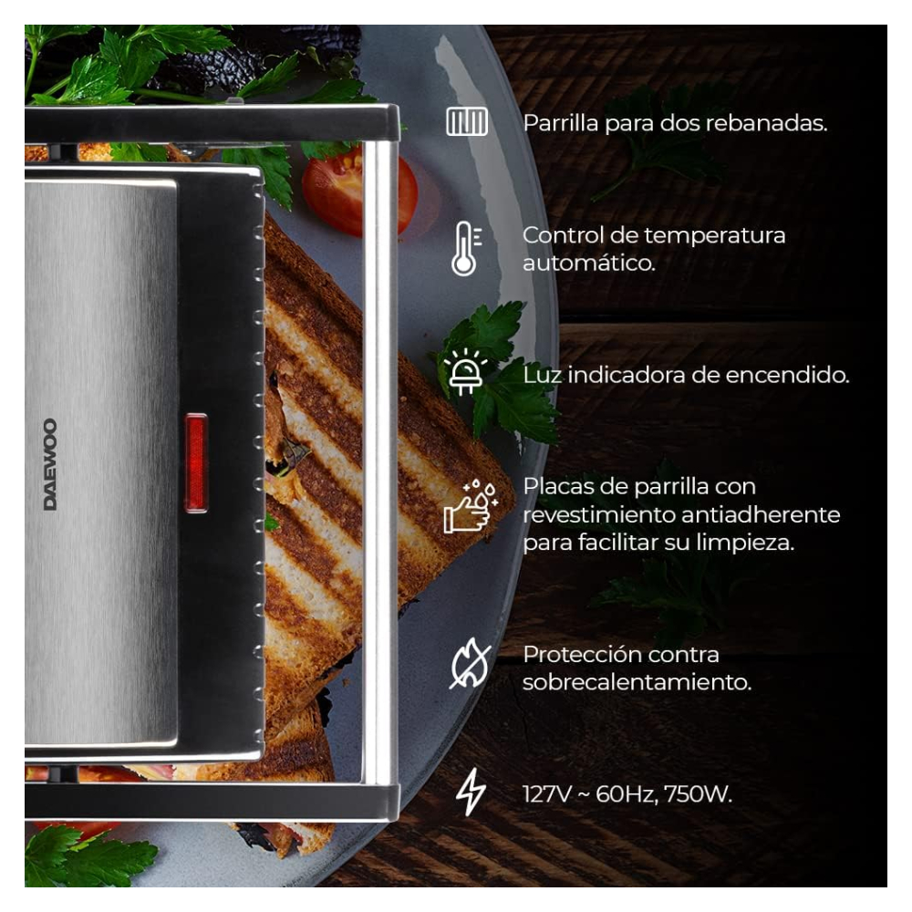 Plancha Panini Daewoo DHG-2673 Antiadherente 750 W_5 Plancha Panini Daewoo DHG-2673 Antiadherente 750 W_5